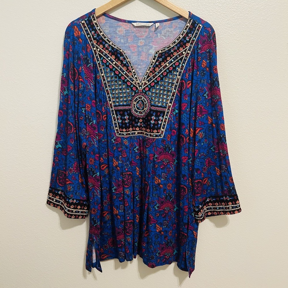 Soft Surroundings Tamuri Beaded Tunic Size 2X Boho Coastal Hippie Resortwear